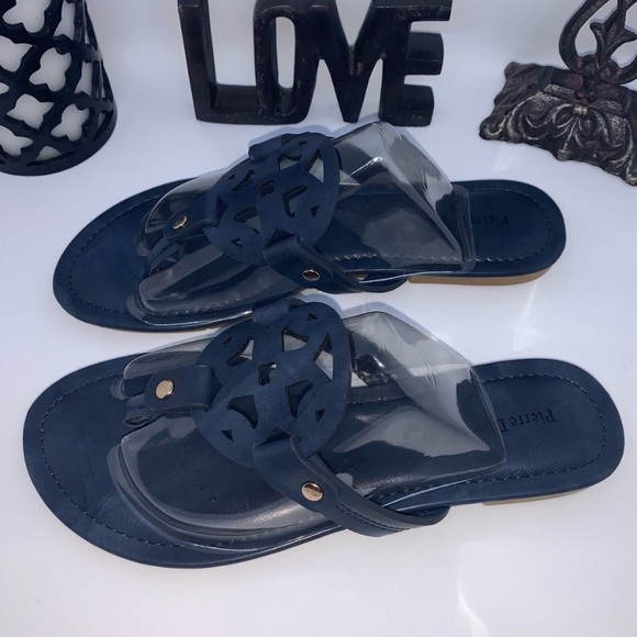 NAVY BLUE ornate thong sandals Pierre Dumas NIB New in box 6 8.5 9 - Picture 5 of 12